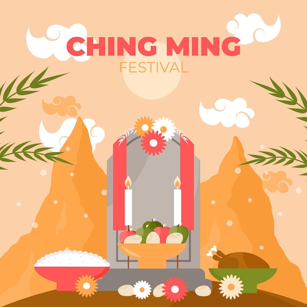 Flache ching ming festival feier illustration Kostenlose Vektor