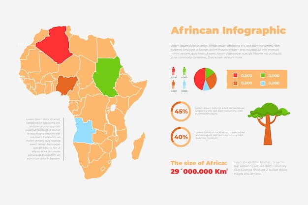Flache Design Infografikkarte Von Afrika Und Baum Kostenlose Vektor
