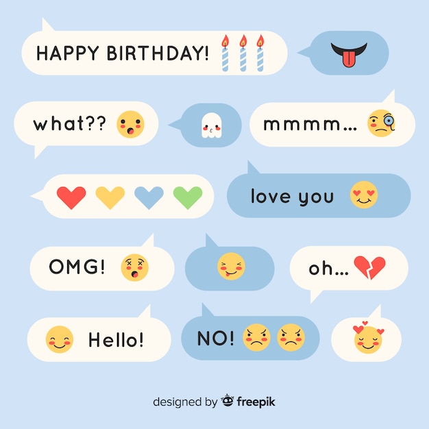 Flache Designmeldungen Die Aus Ausdrucken Mit Emojis Bestehen Kostenlose Vektor
