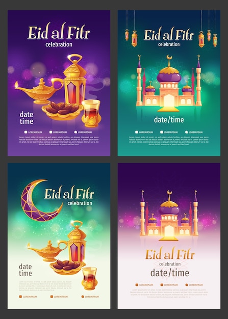 Flache Eid Al Fitr Eid Mubarak Instagram Geschichtensammlung Kostenlose Vektor