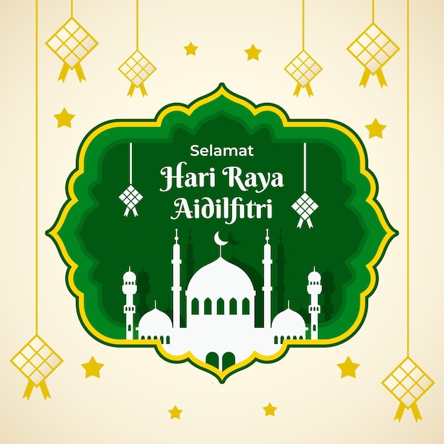 Flache Eid Al Fitr Hari Raya Aidilfitri Illustration Kostenlose Vektor