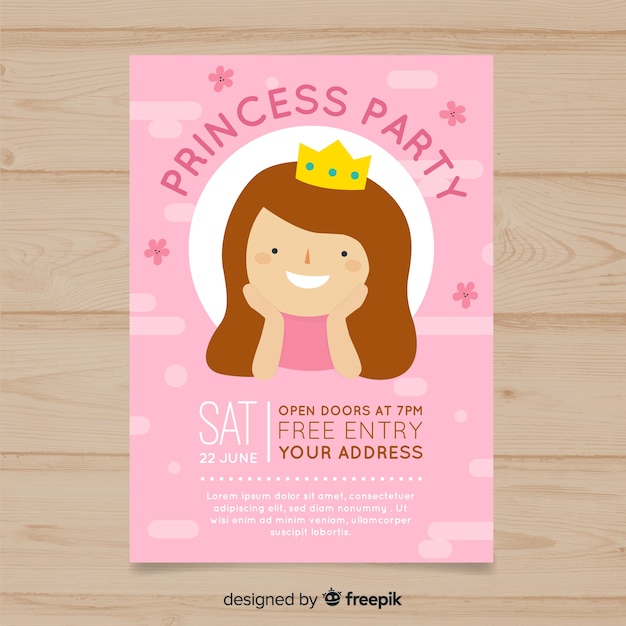 uitnodiging prinses verjaardags princesse plat flache prinzessin einladung kostenlos geburtstagseinladungskarte principessa piatto aquarel kostenloser designvorlage printen