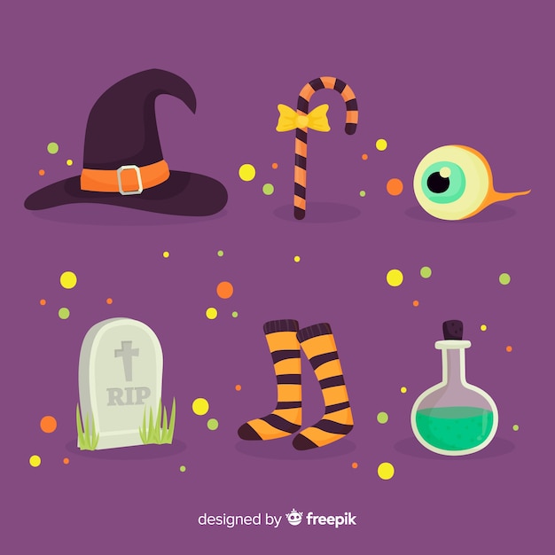 Flache halloween-elementsammlung Kostenlosen Vektoren