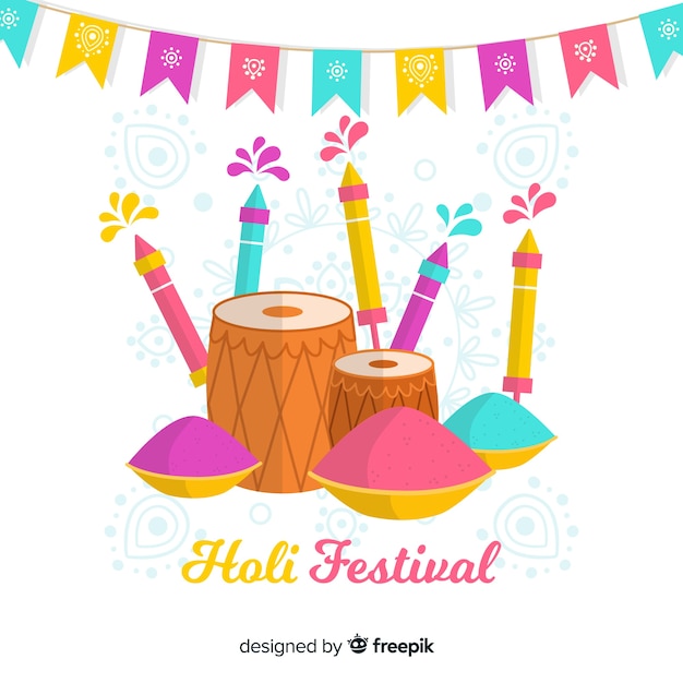 Flache holi festival hintergrund Kostenlosen Vektoren