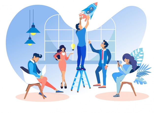 Flache leute arbeiten in office an der entwicklung von websites. Premium Vektoren