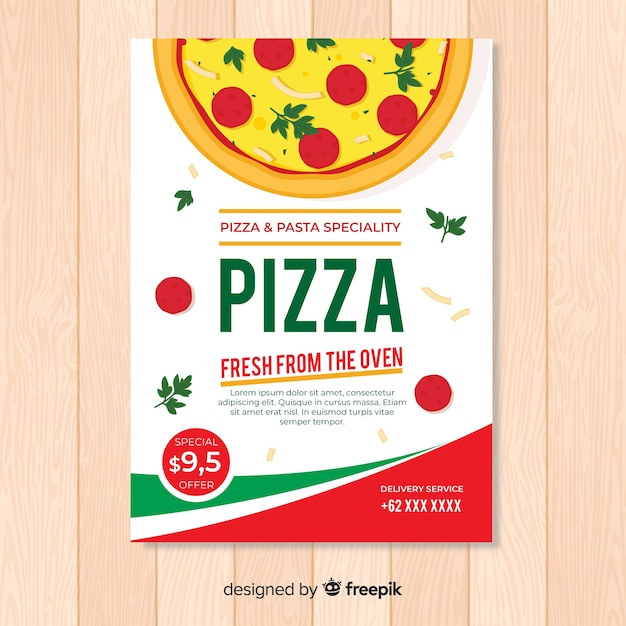 Flache Pizza Flyer Vorlage Kostenlose Vektor