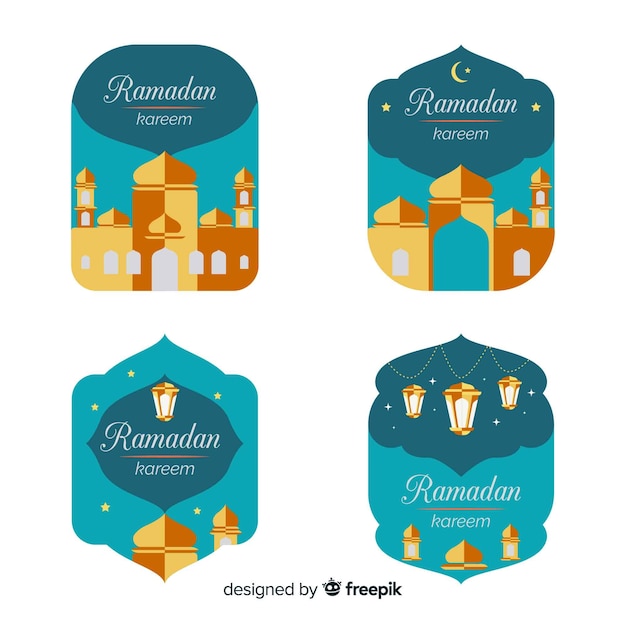 Flache ramadan-abzeichen-sammlung Kostenlosen Vektoren