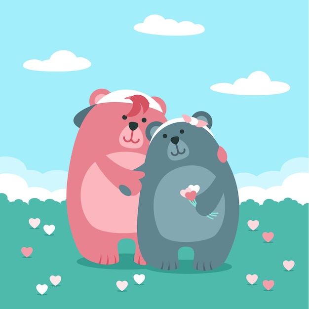 Flache valentinstag trägt paar Kostenlosen Vektoren