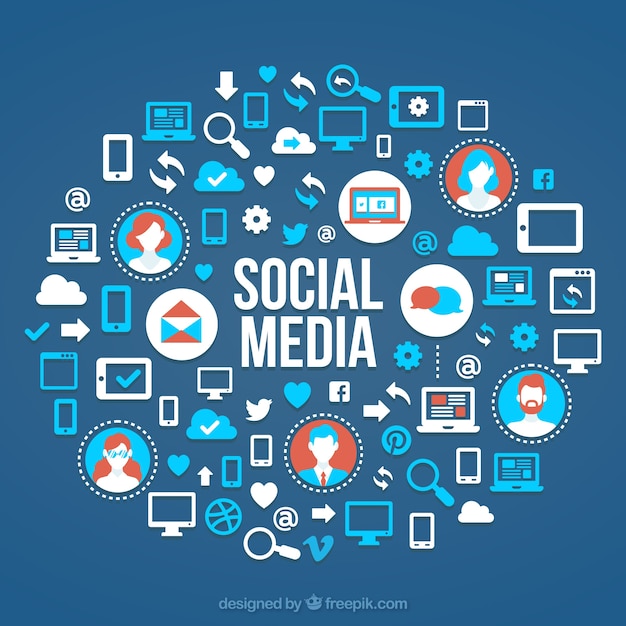 Flacher social media-hintergrund mit vielzahl der ikonen | Kostenlose ...