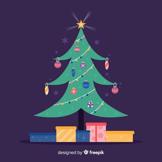 flacher weihnachtsbaum mit geschenken  kostenlose vektor
