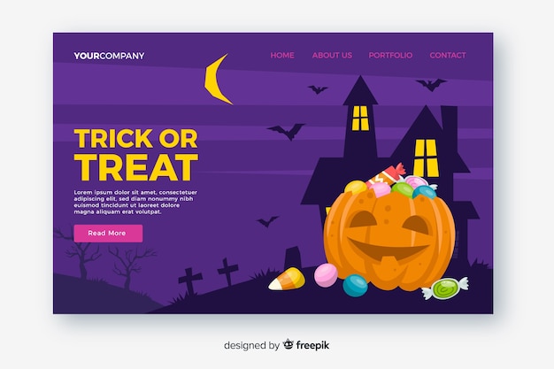Flaches design der halloween-landungsseite Kostenlosen Vektoren
