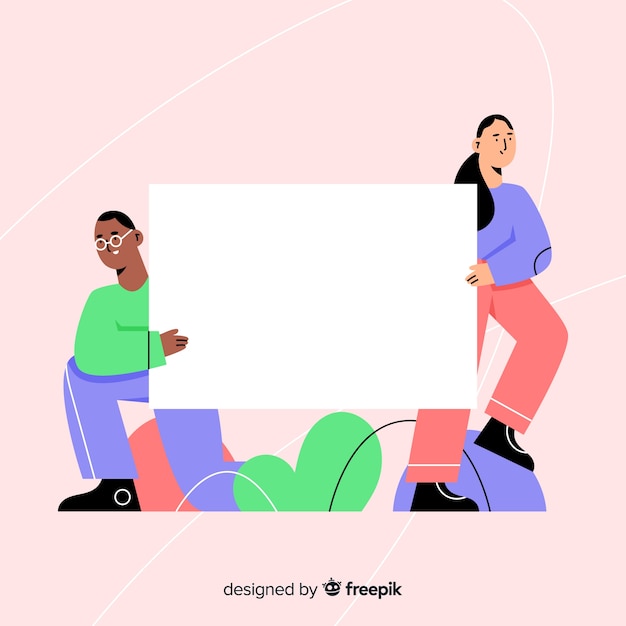 Flaches design des teenagers leere fahne halten Kostenlosen Vektoren