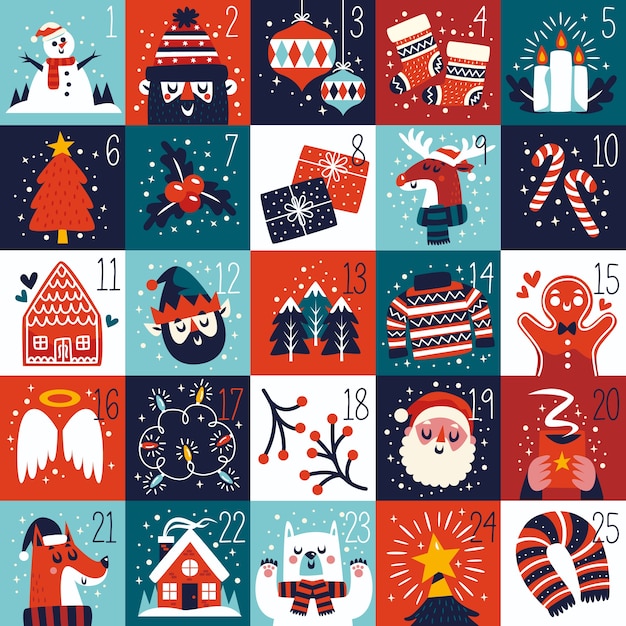 Flaches design festlichen adventskalender Kostenlosen Vektoren