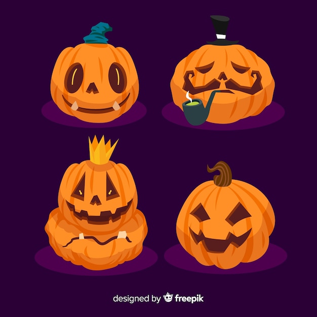 Flaches Design Halloween Kurbis Sammlung Kostenlose Vektor