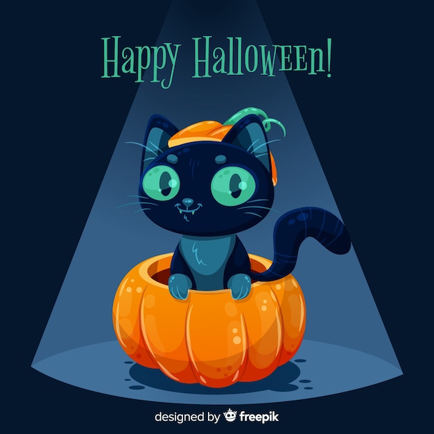 Flaches design netter schwarzer katze halloweens Kostenlosen Vektoren