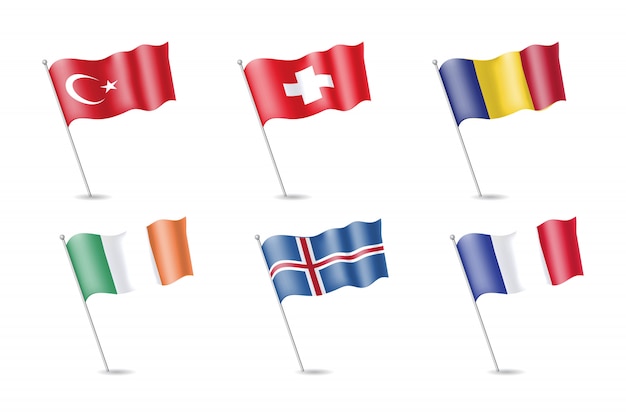Flagge Der Turkei Irland Frankreich Island Rumanien Schweiz Auf Dem Fahnenmast Vektor Illustration Premium Vektor