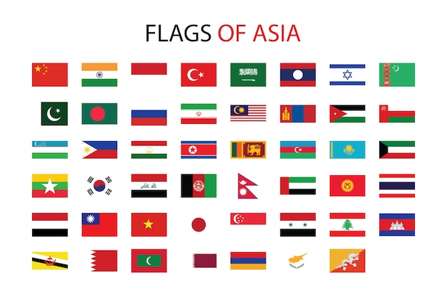 Flaggen Von Asien Premium Vektor