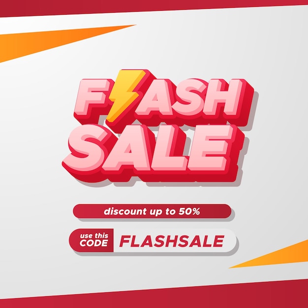 Flash sale rabatt promo  werbung mit 3d text  und gelbem und 