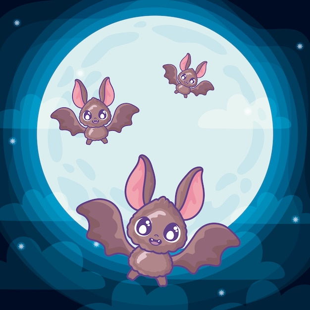 Fledermäuse fliegen auf halloween-szene Premium Vektoren