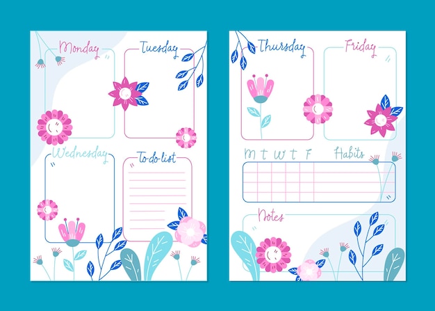 Floral Bullet Journal Planer Vorlage Kostenlose Vektor