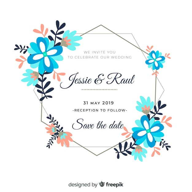 Floral frame hochzeit einladungsvorlage Kostenlosen Vektoren