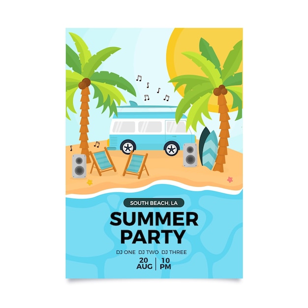 Flyer Des Sommerparty Flachdesigns Kostenlose Vektor