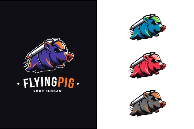 Flying pig logo gesetzt | Download der Premium Vektor