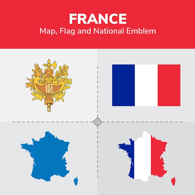 Frankreich karte, flagge und nationales emblem | Premium ...