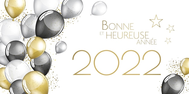 Franzosisch Frohes Neues Jahr 2022 Festliche Ballons Grusskarte Premium Vektor