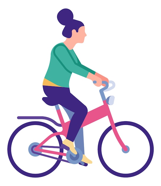 Frau, die fahrrad fährt. ökologischer stadtverkehr für