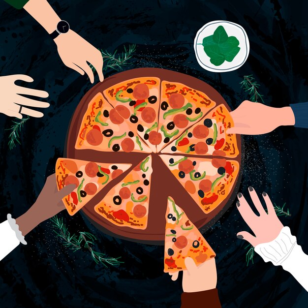 Freunde Die Eine Italienische Pizza Teilen Kostenlose Vektor