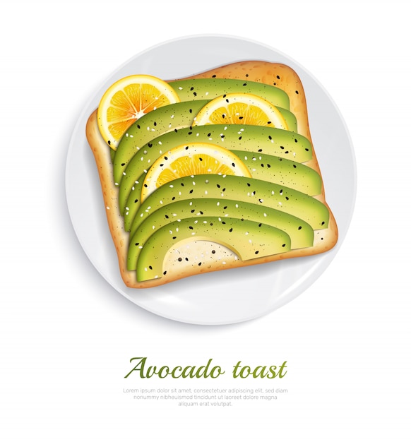 Frisches geröstetes brot mit scheiben reifer avocado und ...