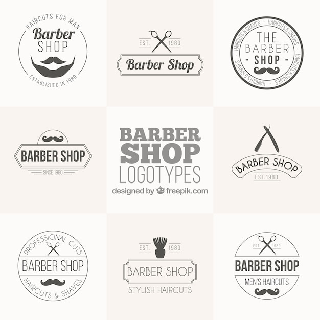 Friseur Logo Sammlung Im Vintage Stil Premium Vektor