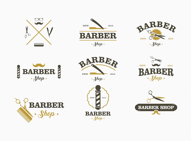 Premium Vektor Friseursalon Logo Festgelegt Elements Auflistung Fur Logo Etiketten Embleme