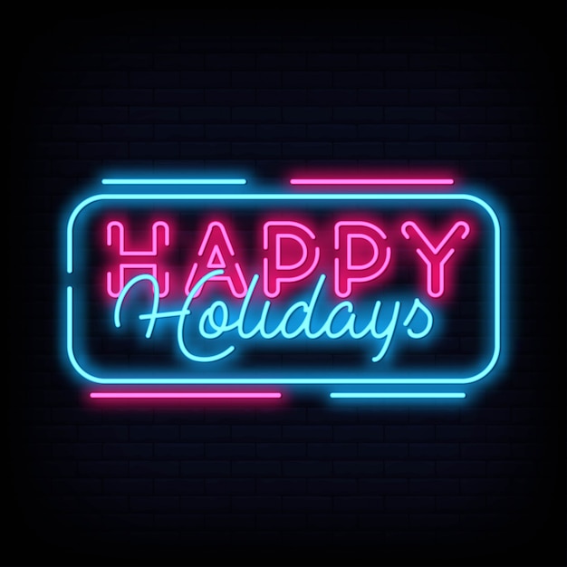 Frohe feiertage neontext-vektor. frohe feiertage neonzeichen-designschablone Premium Vektoren