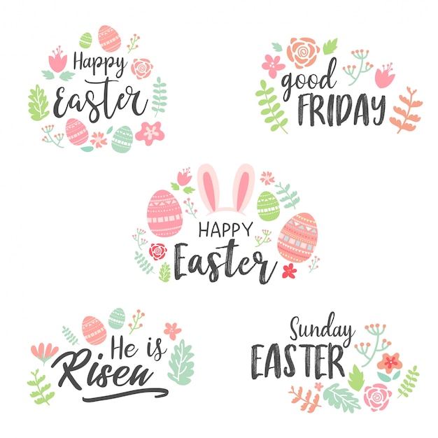 Frohe Ostern Schriftzug Sticker Collection Premium Vektor