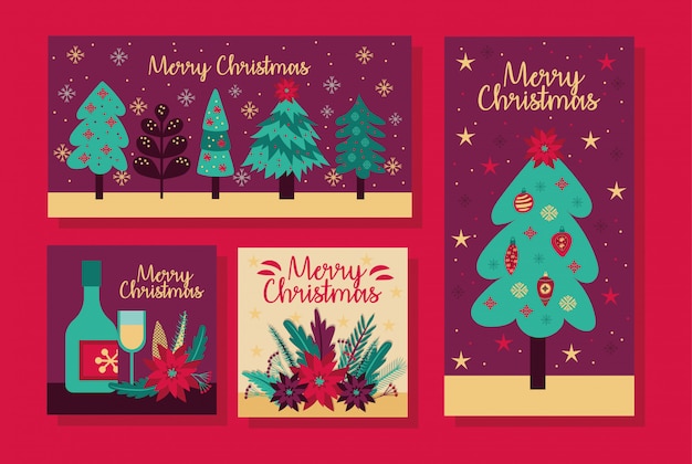 Frohe Weihnachten Bundel Karten Vektor Illustration Design Kostenlose Vektor