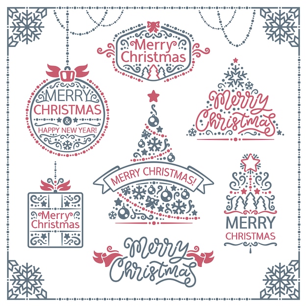 Frohe weihnachten design labels set | Premium-Vektor