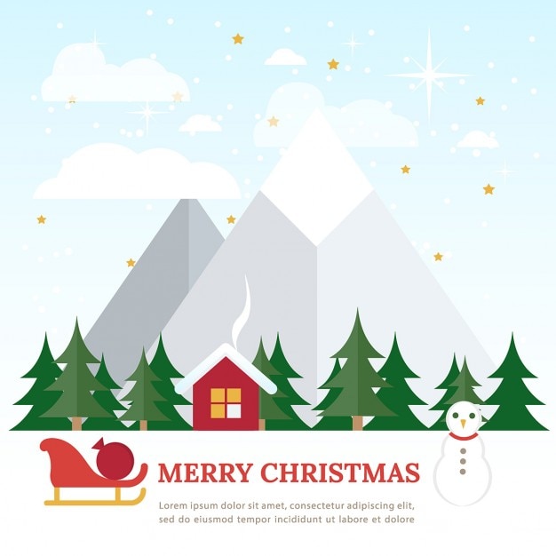Frohe Weihnachten Landschaft : Schöne helle Weihnachtskarte mit fliegendem Schlitten über Weihnachts Landschaft: Frohe ...