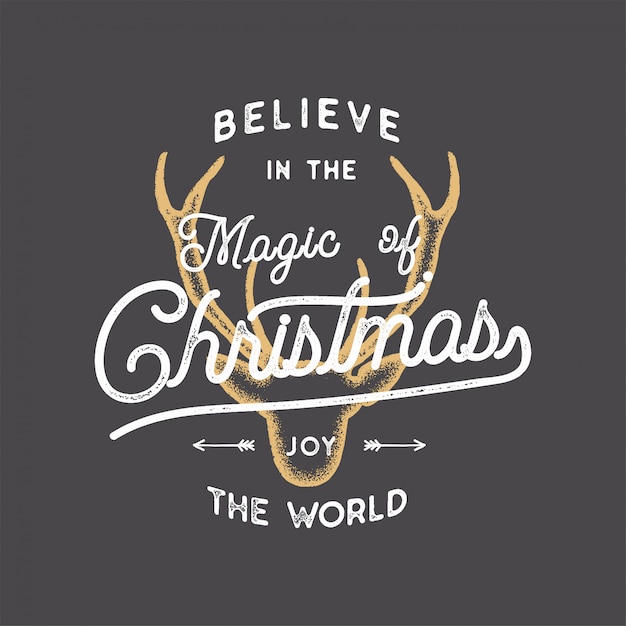 Frohe Weihnachten Schriftzug Glauben Sie An Die Magic Of Xmas Typografie Zitat Wunschen Sie Mit Hirschkopf Premium Vektor