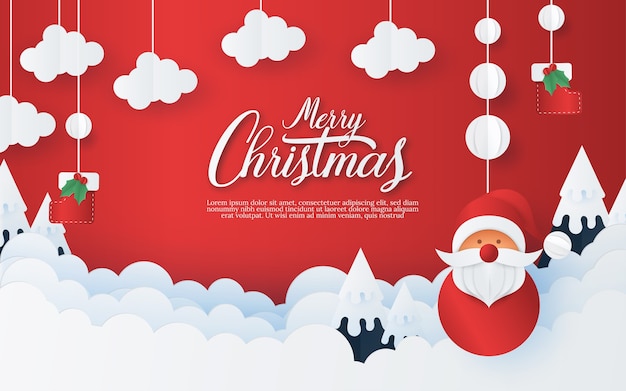 Frohe Weihnachten Und Ein Gutes Neues Jahr Auf Rotem Hintergrund Kreative Papierkunst Und Bastelstil Premium Vektor