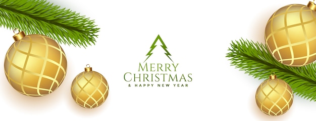 Frohe Weihnachten Und Neujahr Banner Mit Goldenen Kugeln Kostenlose Vektor