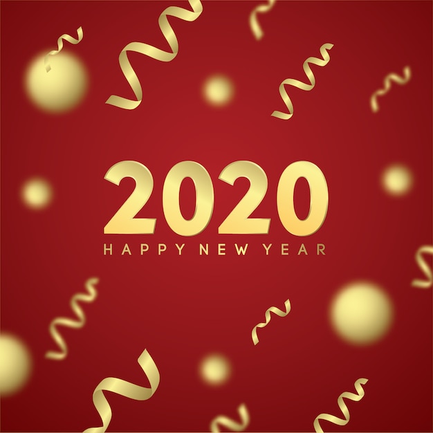 Frohes Neues Jahr 2020 Mit Goldenem Effekt In Rot Premium Vektor