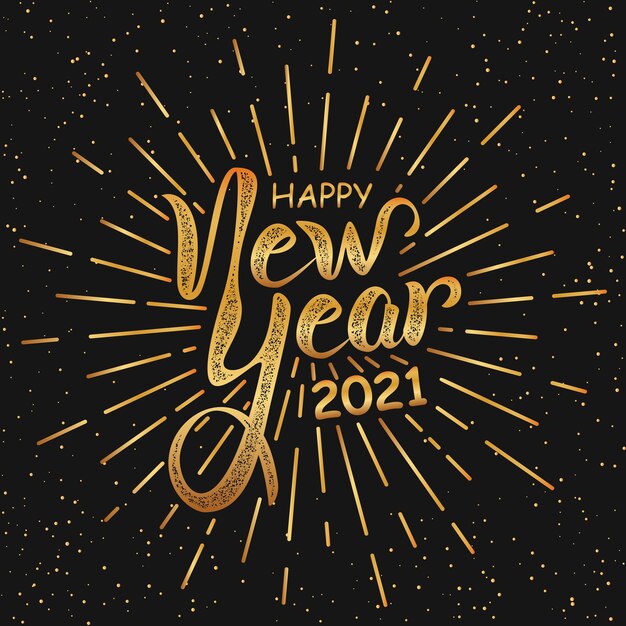 Frohes neues jahr handlettering im schwarzgoldenen retrostil