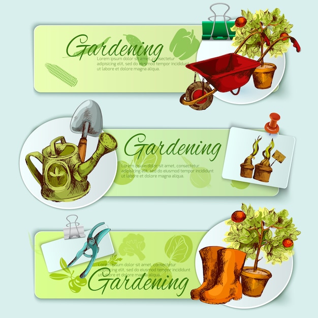 Gartenarbeit banner set | Download der kostenlosen Vektor