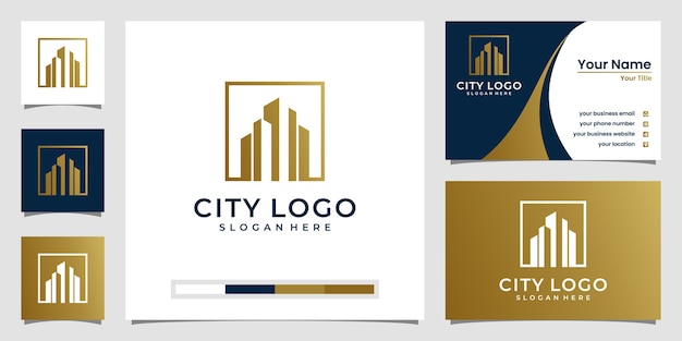 Gebaude Logo Design In Strichzeichnungen Logo Design Und Visitenkarten Design Premium Vektor