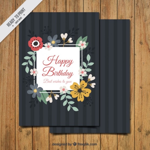 Kostenlose Vektor Geburtstagskarte Mit Blumen Details Im Vintage Stil