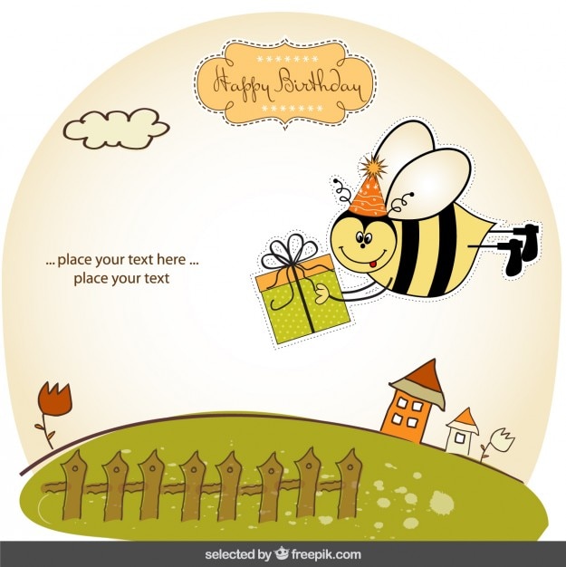 Geburtstagskarte Mit Lustige Biene Kostenlose Vektor