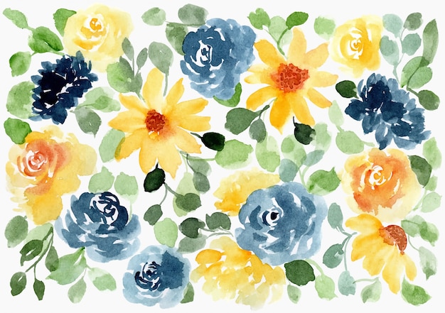 Gelb Und Indigo Blumen Aquarell Hintergrund Premium Vektor