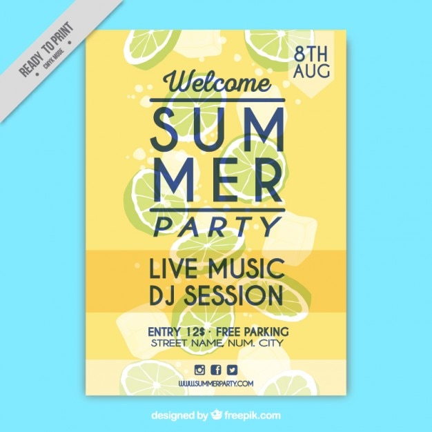 Gelbe Sommerfest-Plakat mit Zitronen | Download der kostenlosen Vektor
